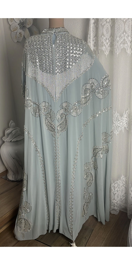 Beaded Abaya - Grey