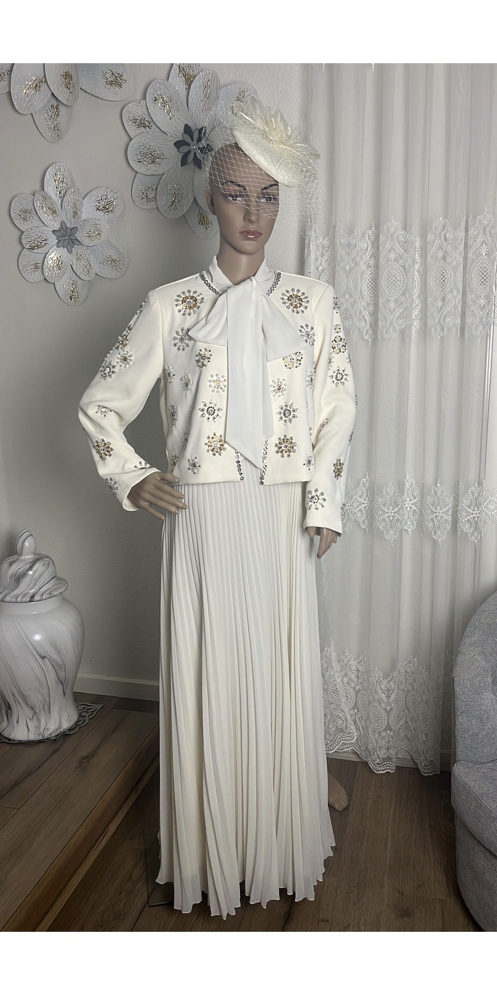 Dress with Beaded Coat - Beige