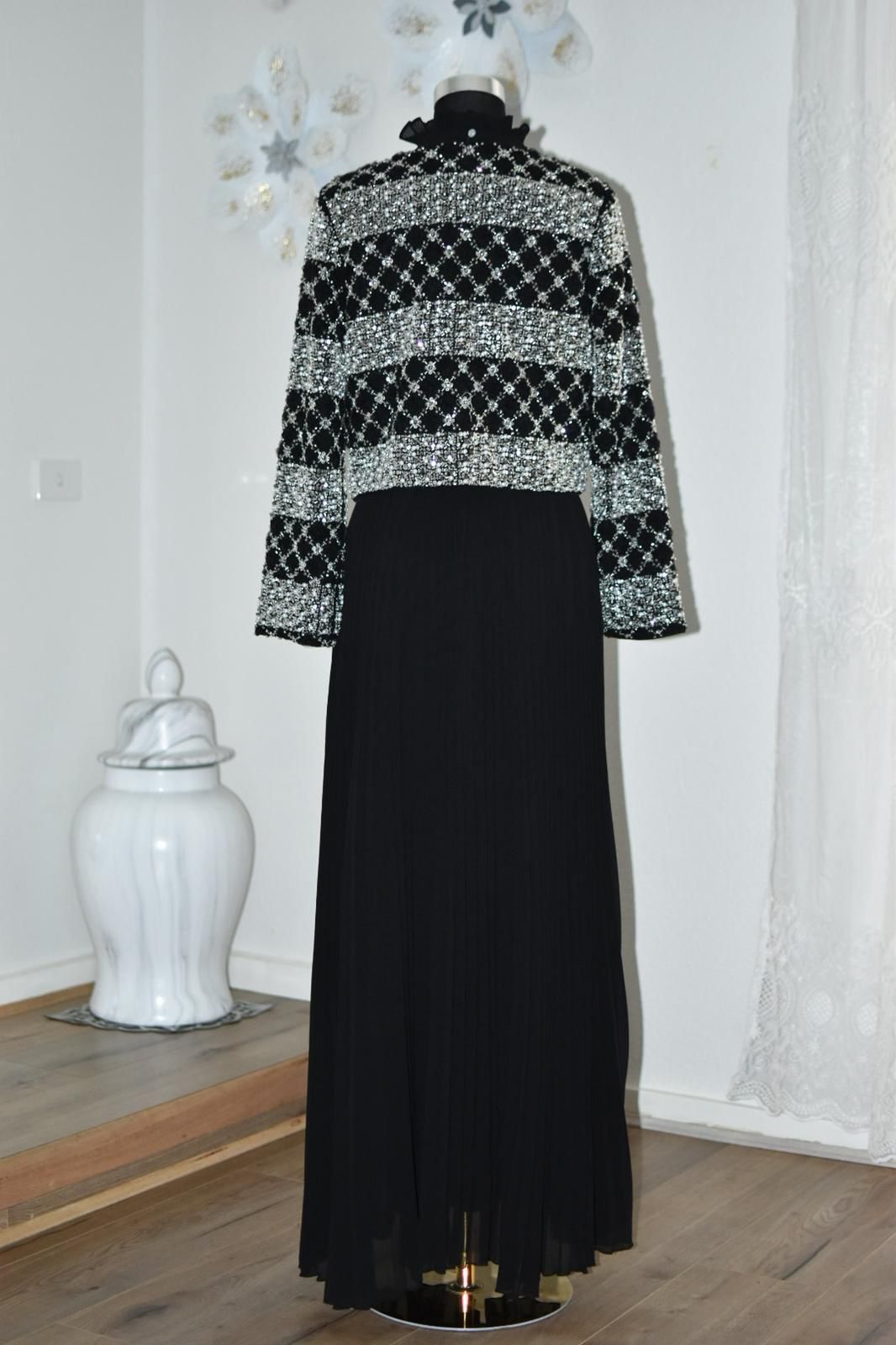 Dress with Beaded Coat - Black