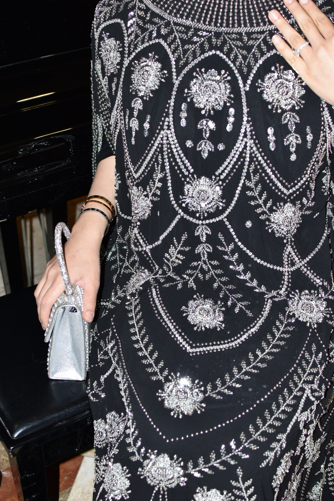 Beaded Abaya - Black/Silver