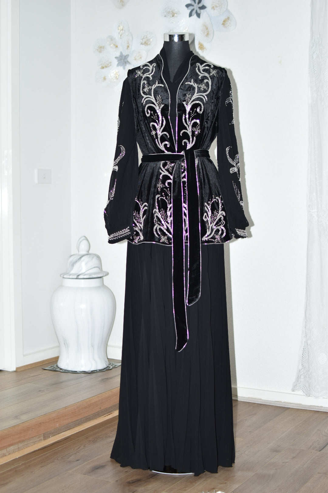 Dress with Beaded Coat - Black/Silver