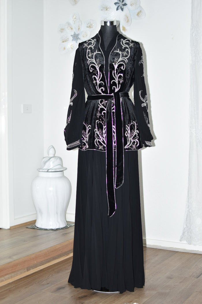 Dress with Beaded Coat - Black/Silver
