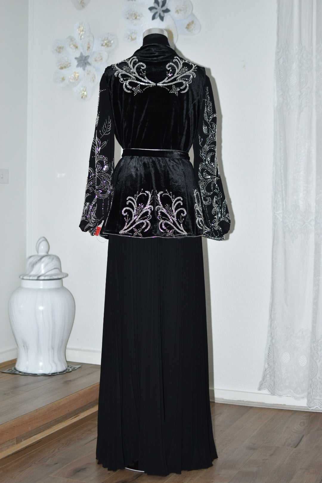 Dress with Beaded Coat - Black/Silver