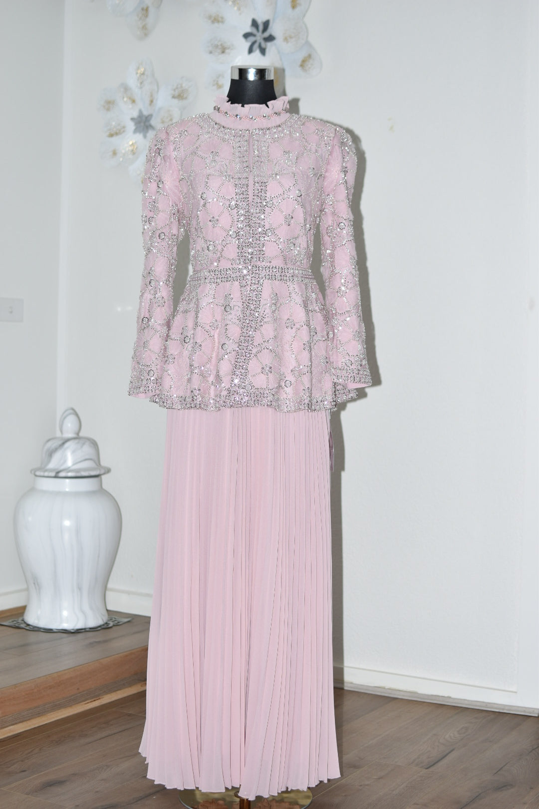 Dress with Beaded Coat - Pink
