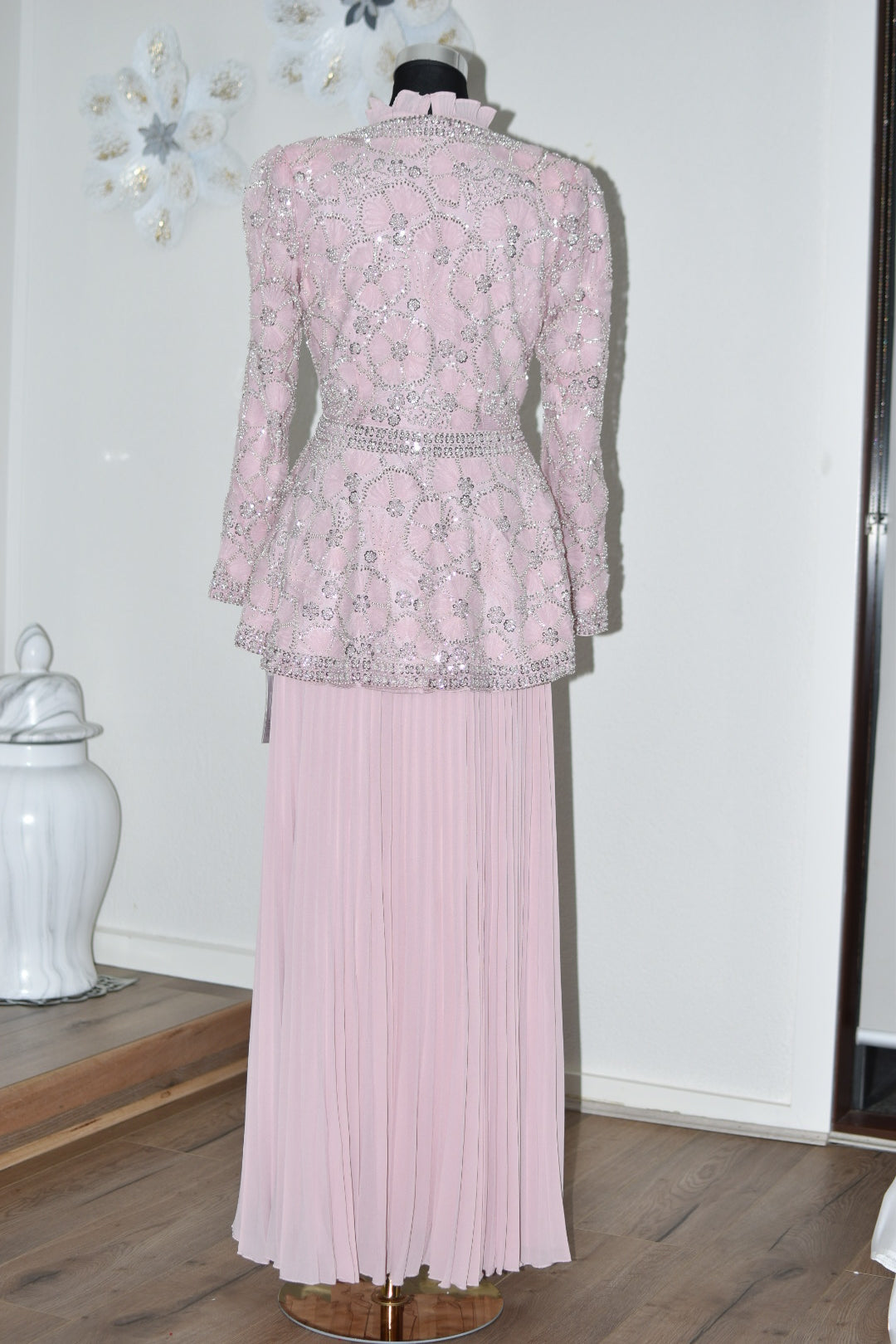 Dress with Beaded Coat - Pink