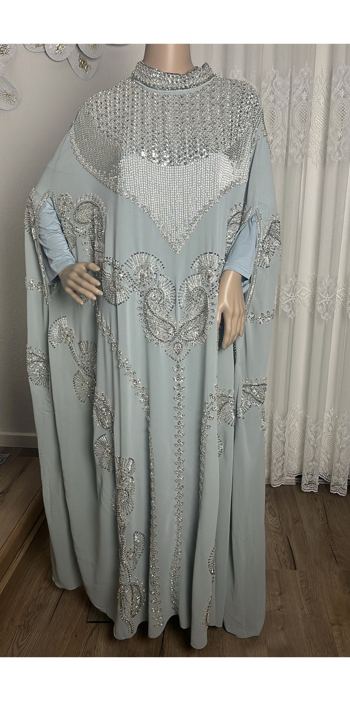 Beaded Abaya - Grey
