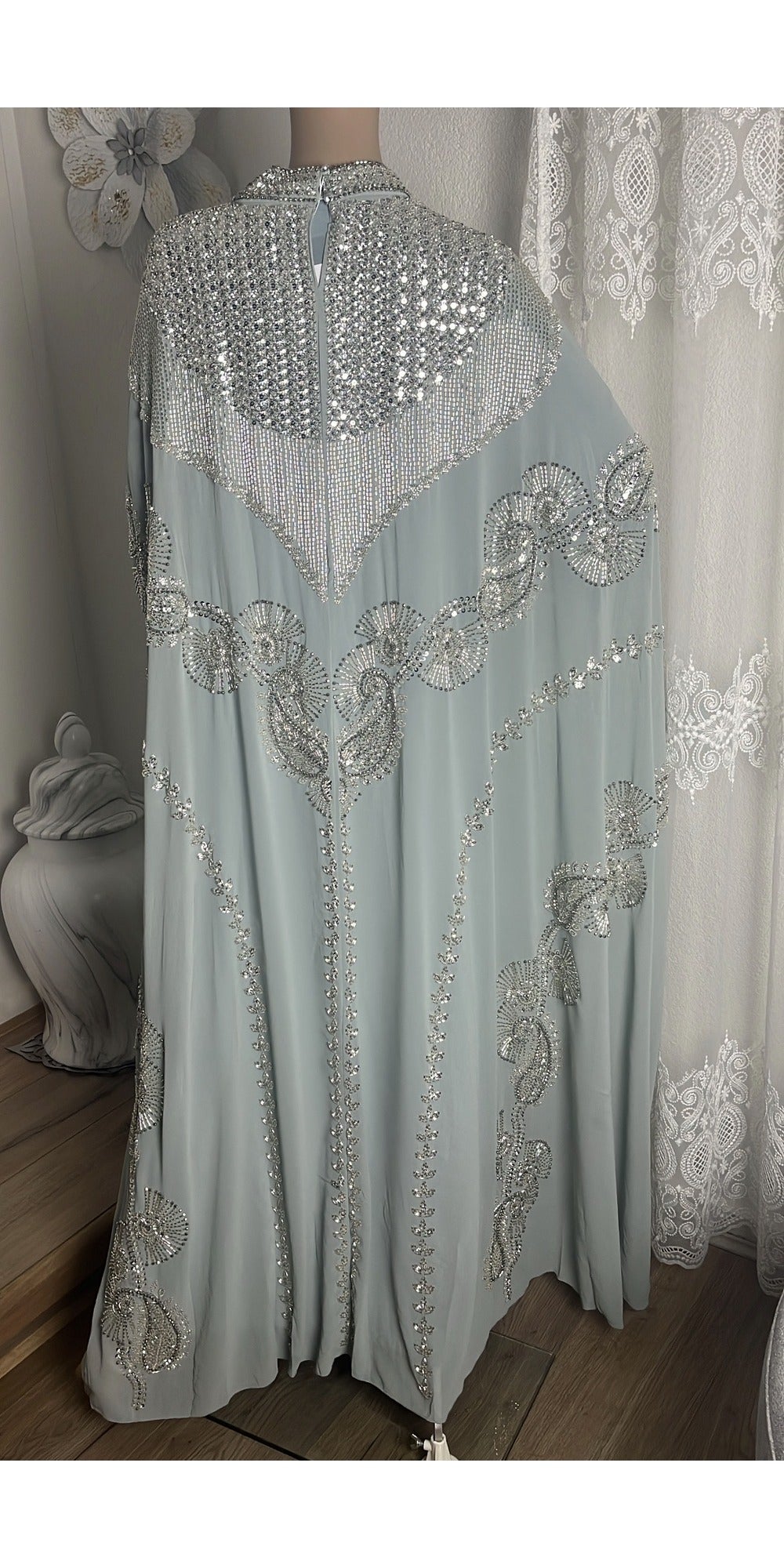 Beaded Abaya - Grey