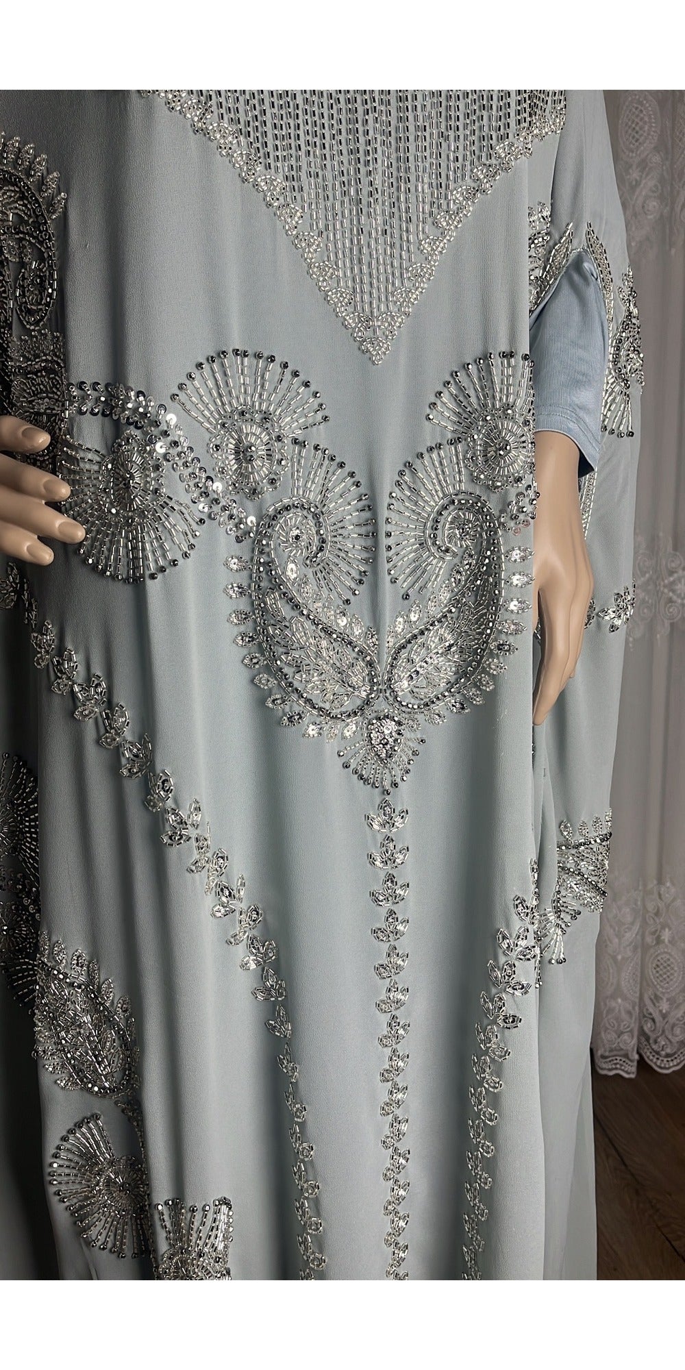 Beaded Abaya - Grey