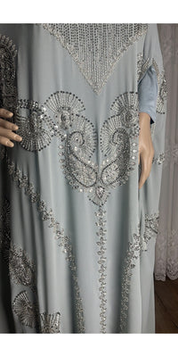 Beaded Abaya - Grey