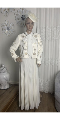 Dress with Beaded Coat - Beige