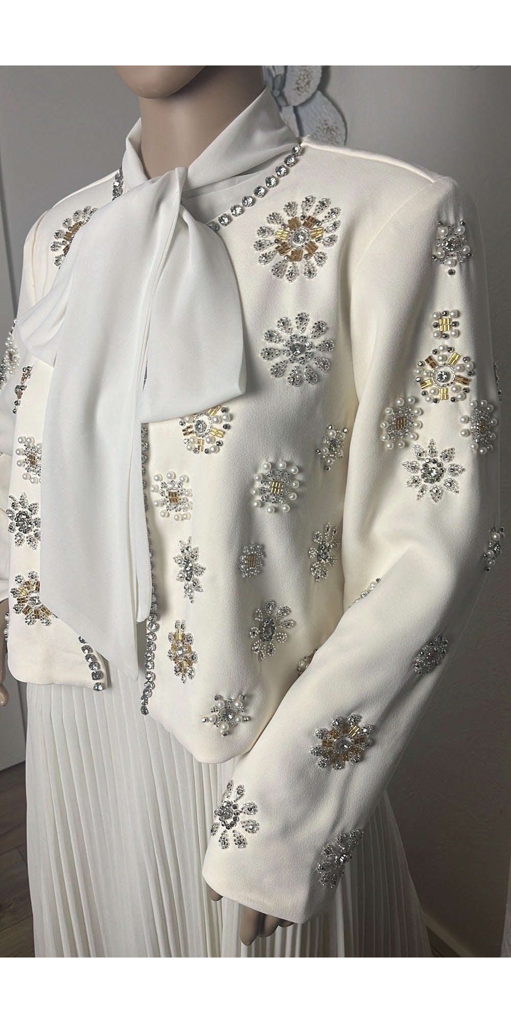 Dress with Beaded Coat - Beige