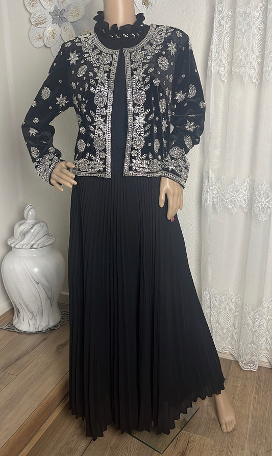 Dress with Beaded Coat - Black/Silver