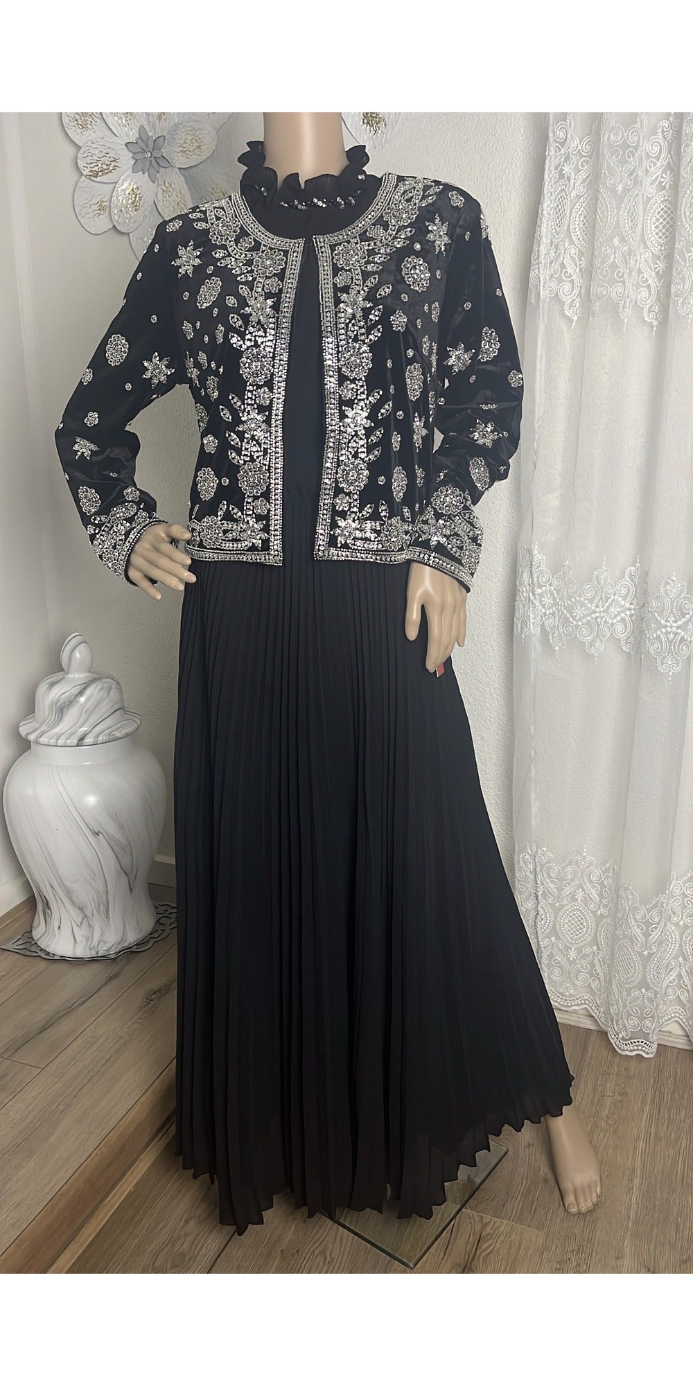 Dress with Beaded Coat - Black