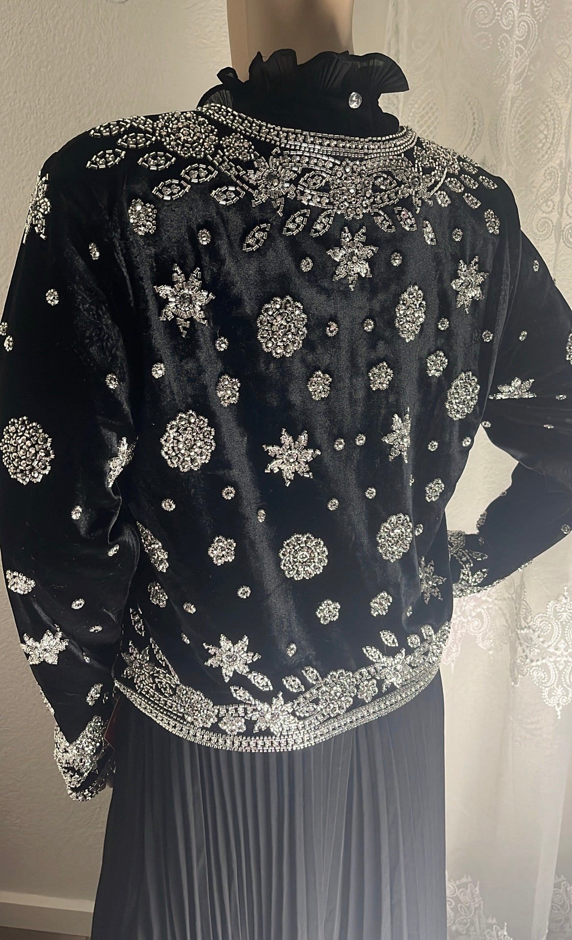 Dress with Beaded Coat - Black/Silver